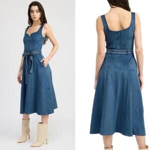 En Saison Faux Suede Denim Blue Midi Dress — Brand New